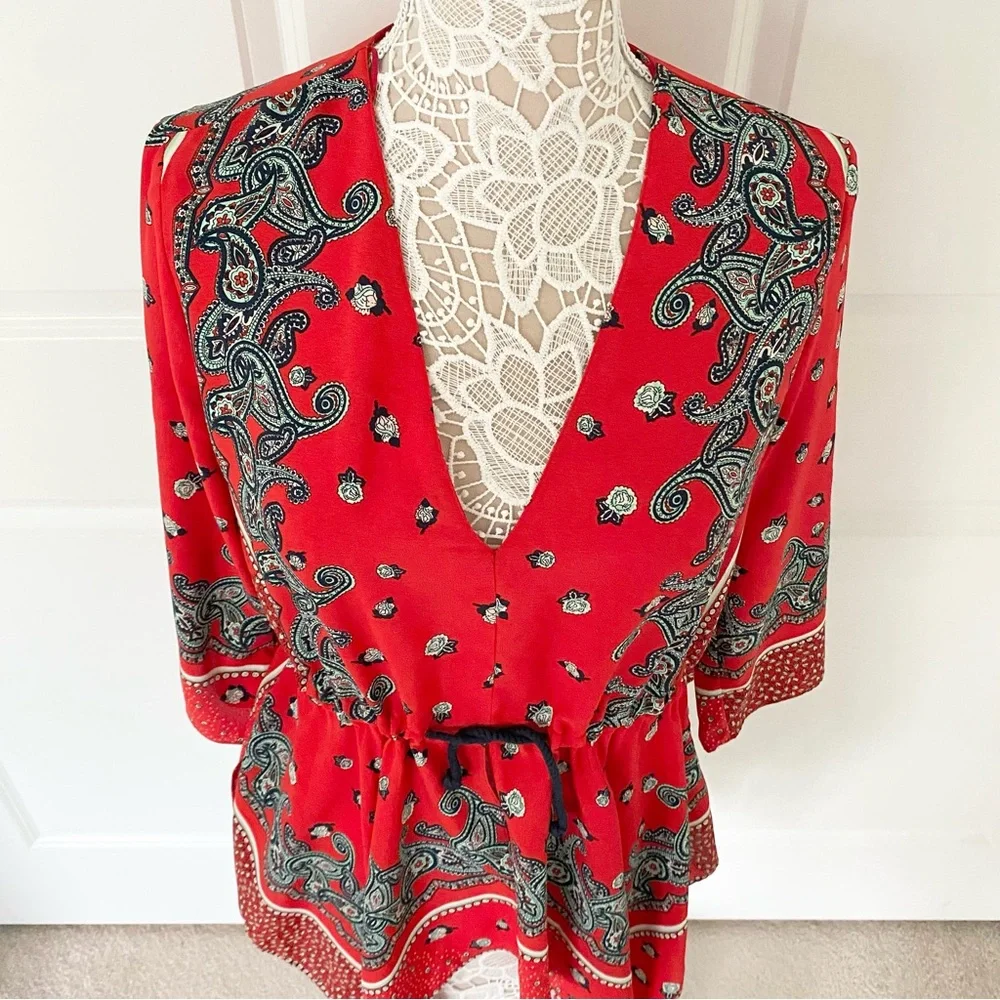 Zara Asymmetric Boho Bandana Paisley Tie Front Top - Picture 11 of 12